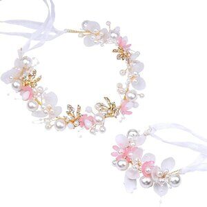 Wedding Flower Headpieces for Girls Pink Floral Crown Bride Bridal Accessories